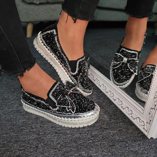 Rhinestone Sneakers Cute Bow Slip On Comfort Loafer
